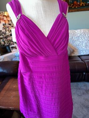 R & M Richard’s Women’s Violet Pleated V-Neck Dress with Embellished Straps S-XL